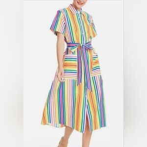 Christopher John Rogers X Target Rainbow Striped Belted Shirt Dress Size 6
